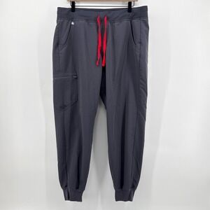 FIGS Zamora Jogger Scrub Pants Graphite Gray Large W18SW2005 Red Drawstring